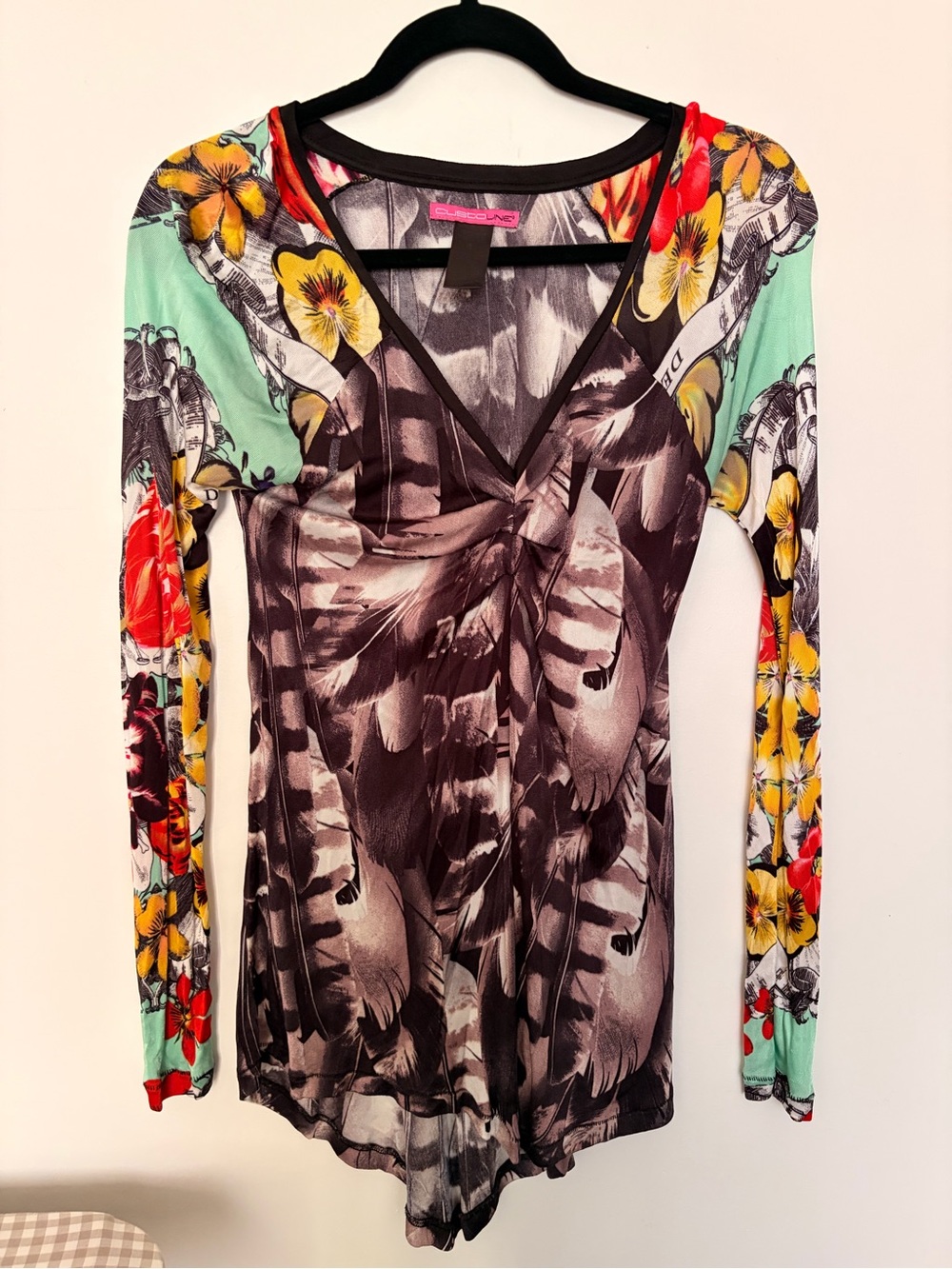Custo Line Barcelona Abstract Floral Slinky V-neck Y2K Top - Size 4